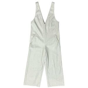 Avec Les Filles Anthropologie Gray Vegan Leather Wide Leg Jumpsuit sz XS NEW Tag